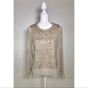 Aryn K mixed Sheer / Knit Panel Sweater Women’s Size Medium Mixed Neutrals